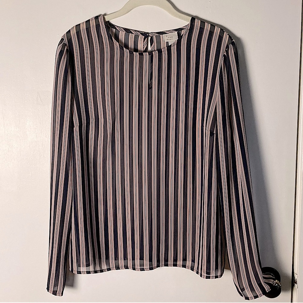 A New Day Sheer Long Sleeve Striped Blouse Size Large